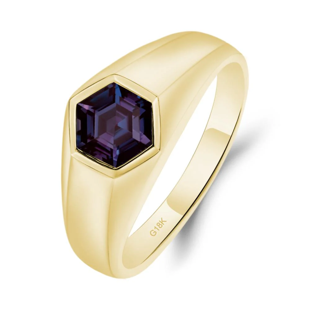 Hexagon Alexandrite Bezel Men's Ring - Image 3