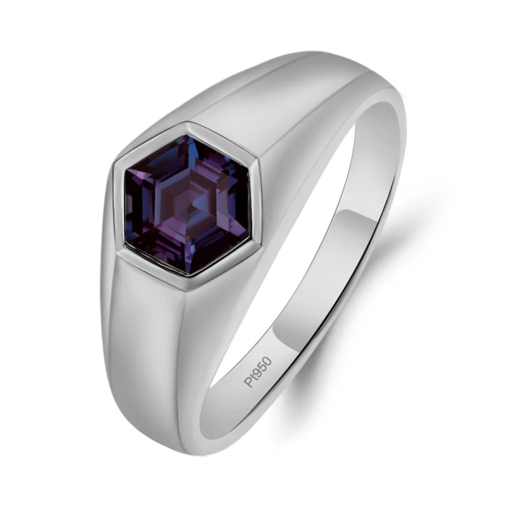 Hexagon Alexandrite Bezel Men's Ring - Image 8