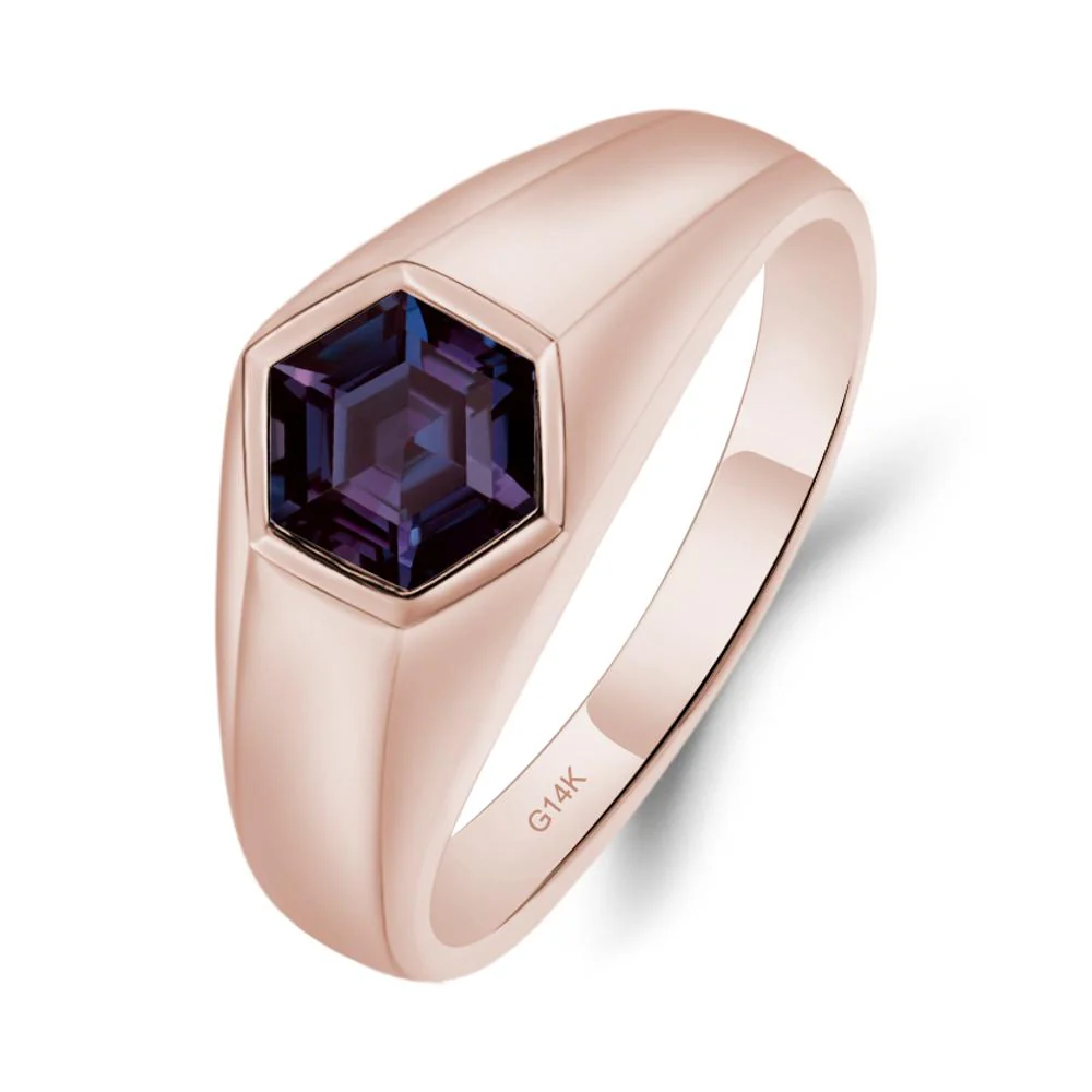 Hexagon Alexandrite Bezel Men's Ring - Image 9