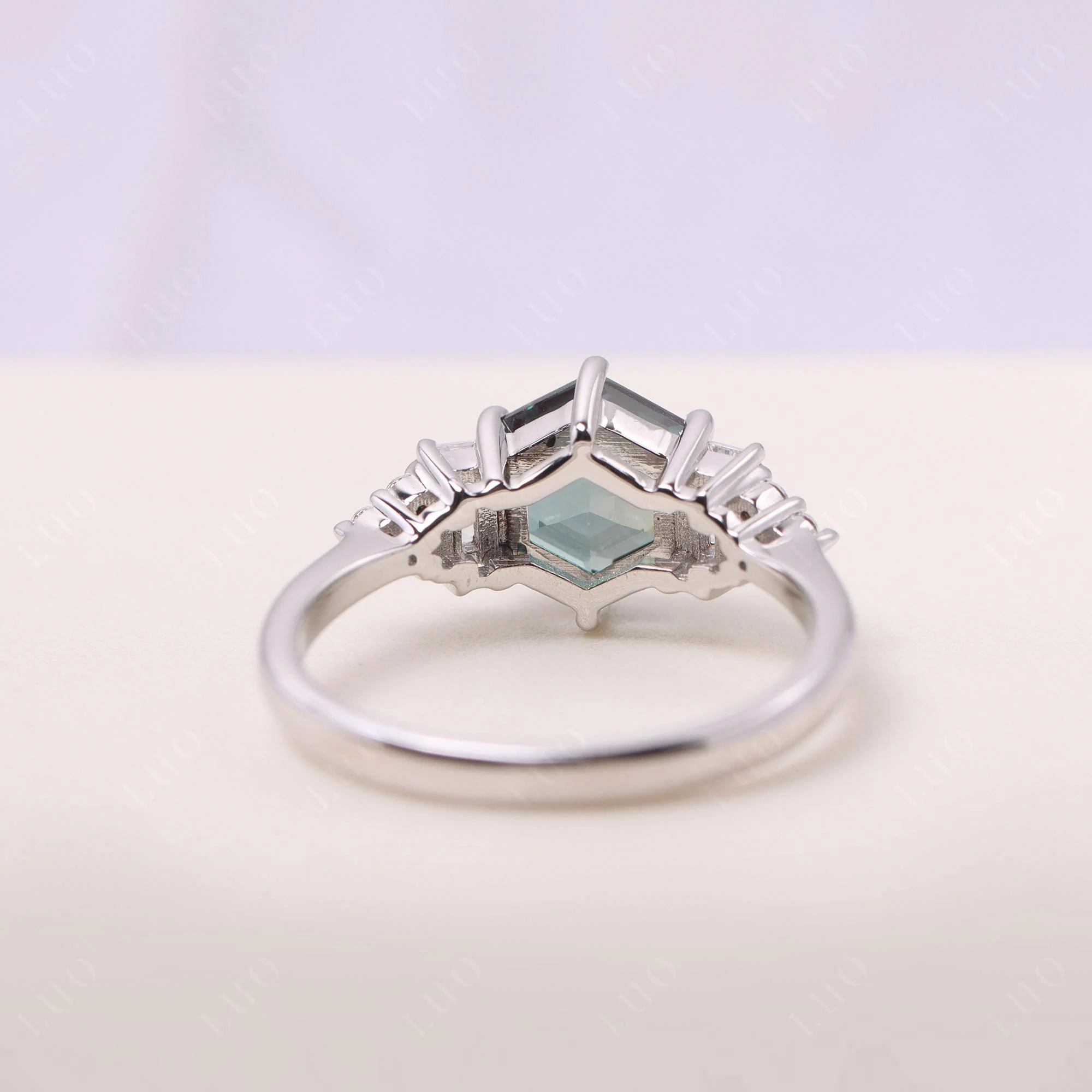 Hexagon Alexandrite Ring with Baguette - Image 12