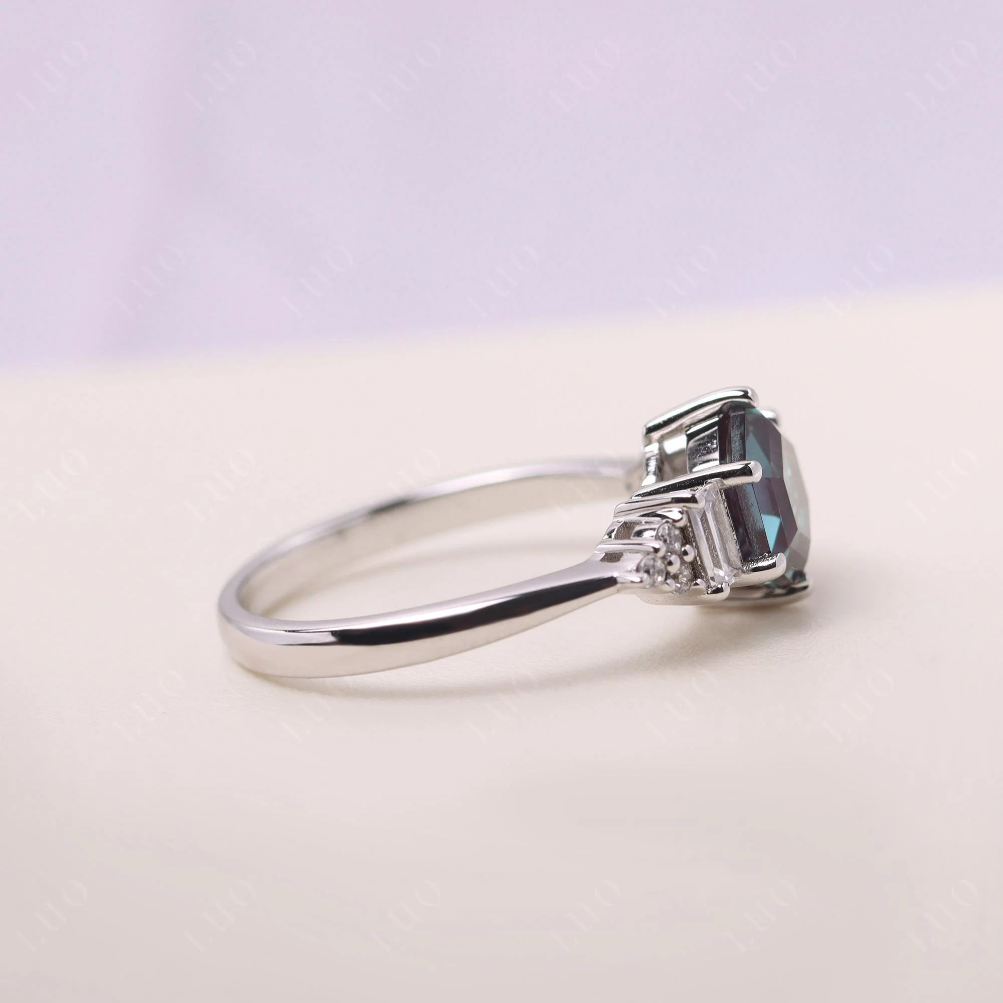 Hexagon Alexandrite Ring with Baguette - Image 13