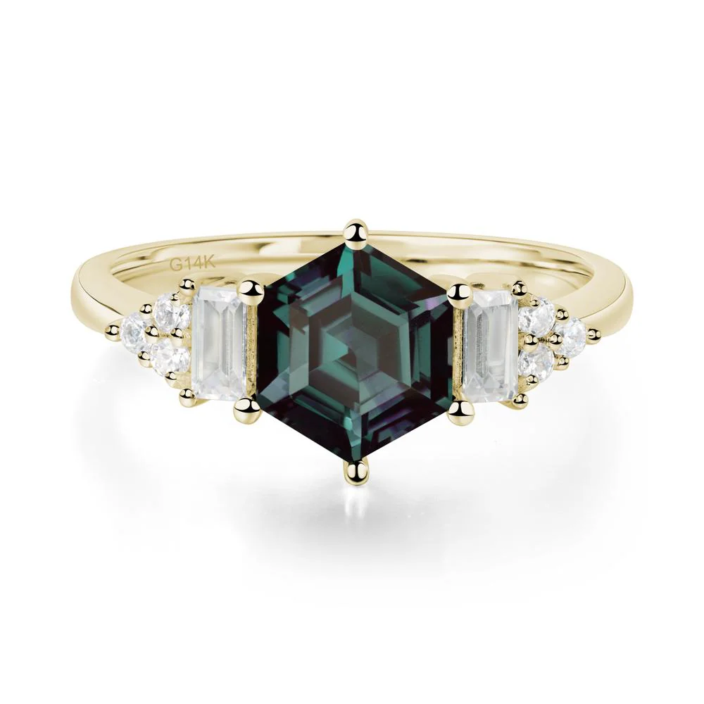 Hexagon Alexandrite Ring with Baguette - Image 3