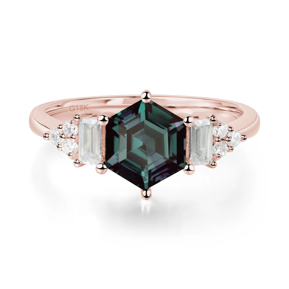 Hexagon Alexandrite Ring with Baguette - Image 4