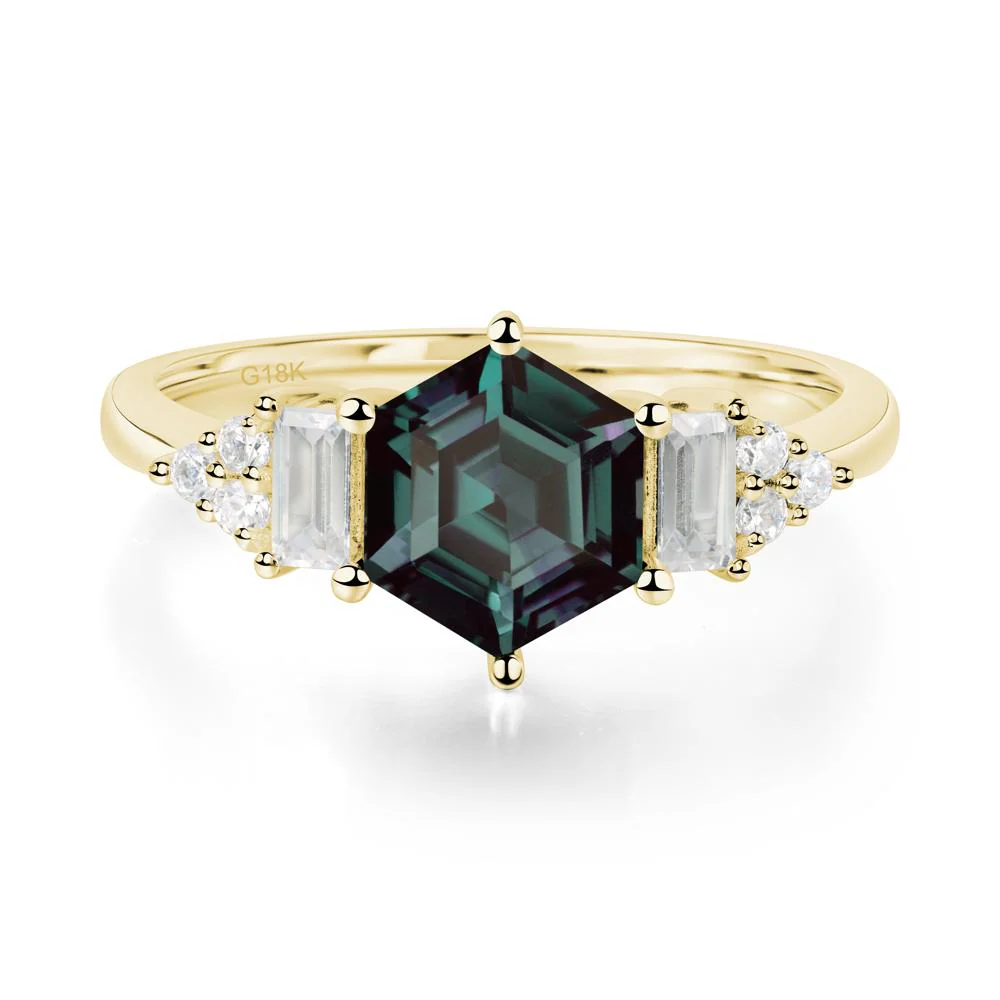 Hexagon Alexandrite Ring with Baguette - Image 6