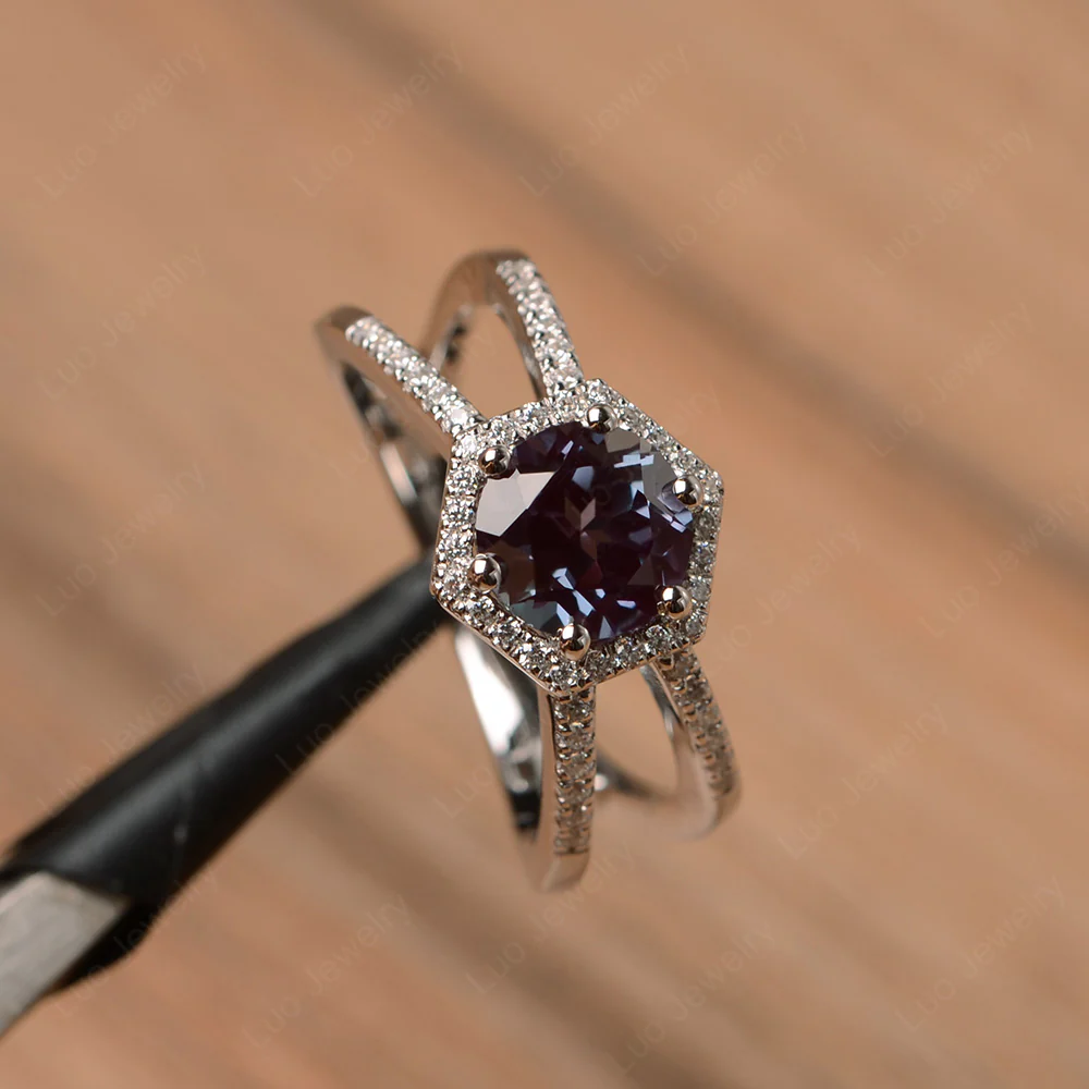 Alexandrite Halo Ring with Split Shank - Image 2