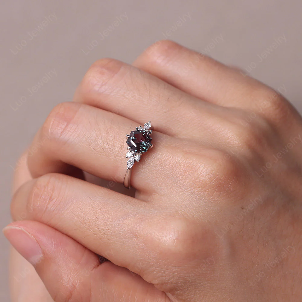Hexagon Alexandrite Cluster Ring - Image 5