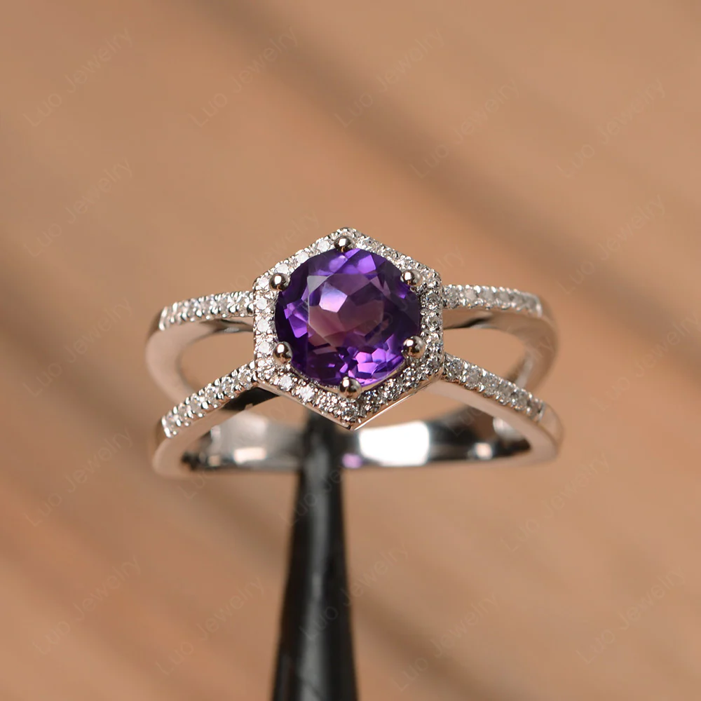 Amethyst Double Band Halo Ring