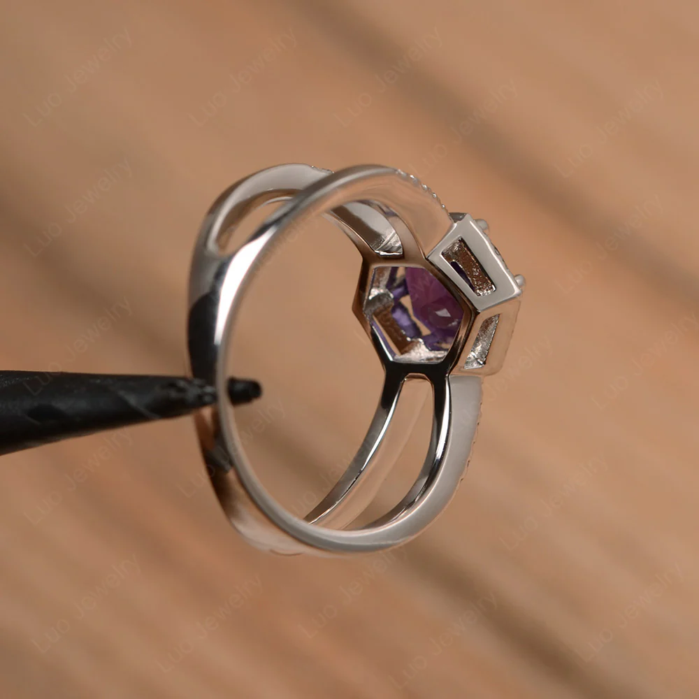 Amethyst Double Band Halo Ring - Image 3