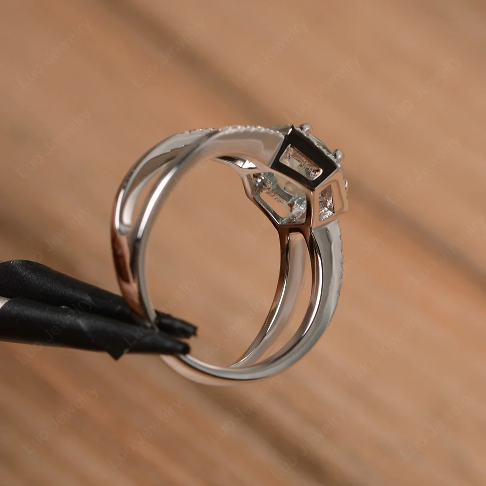 Aquamarine Hexagon Engagement Ring - Image 3