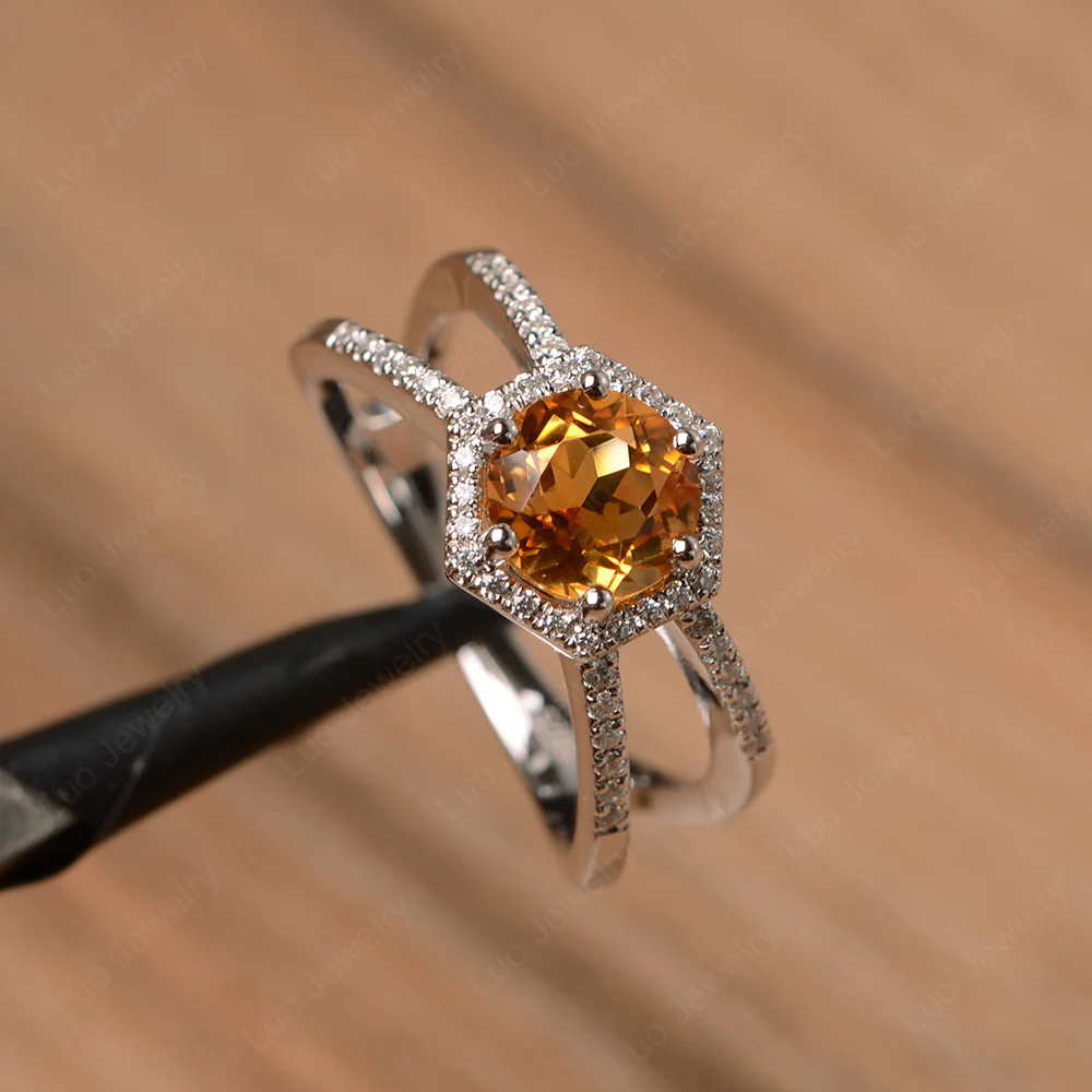 Citrine Double Band Halo Ring - Image 2