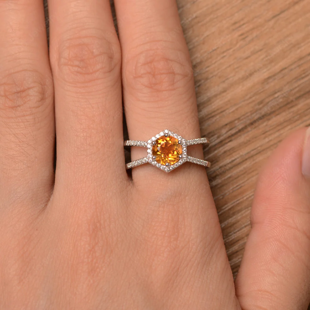 Citrine Double Band Halo Ring - Image 4