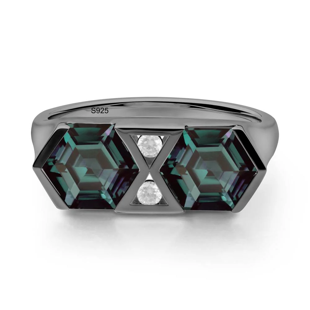 Hexagon Cut Alexandrite Two Stone Ring - Image 2