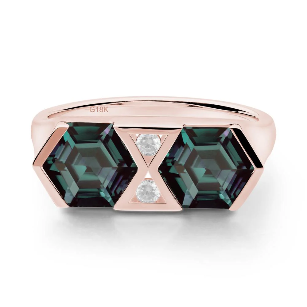 Hexagon Cut Alexandrite Two Stone Ring - Image 8