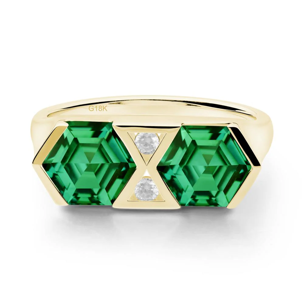 Hexagon Cut Emerald Toi Et Moi Ring - Image 2