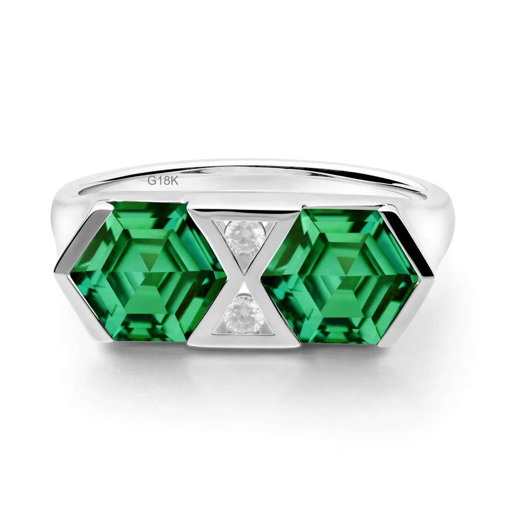 Hexagon Cut Emerald Toi Et Moi Ring - Image 3