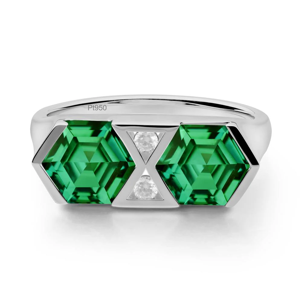 Hexagon Cut Emerald Toi Et Moi Ring - Image 4