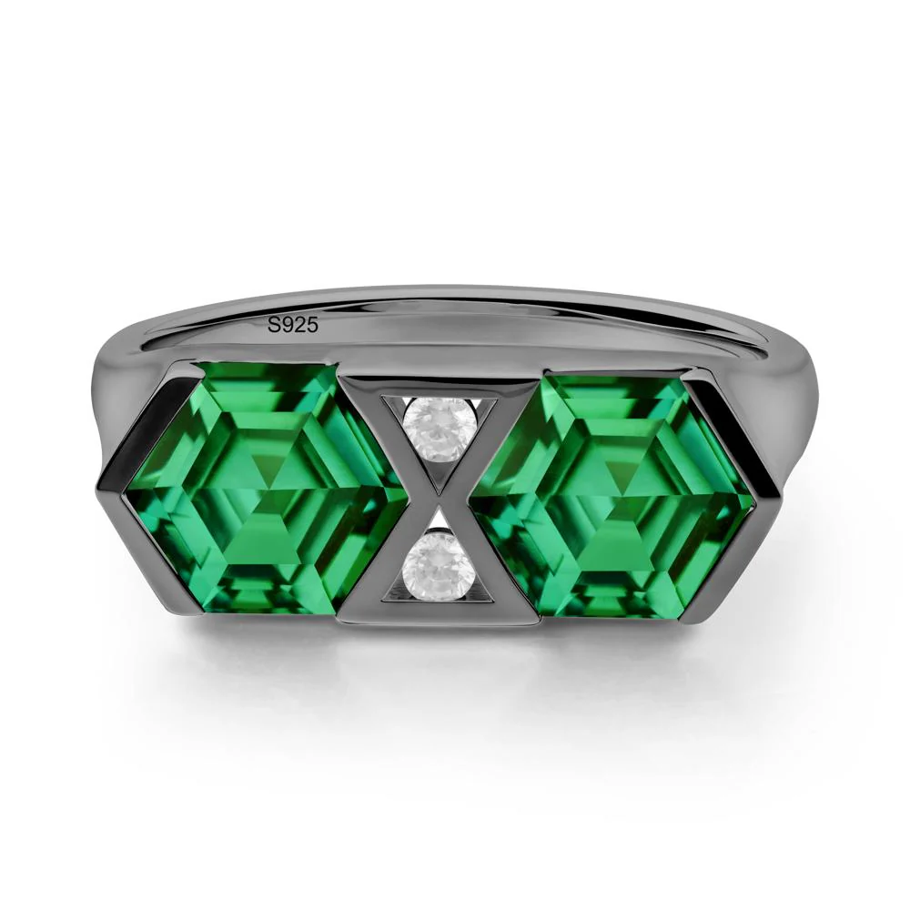 Hexagon Cut Emerald Toi Et Moi Ring - Image 7