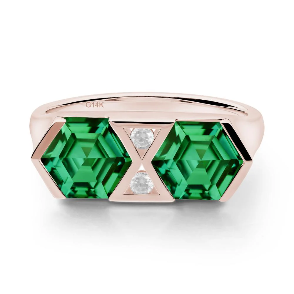 Hexagon Cut Emerald Toi Et Moi Ring - Image 9