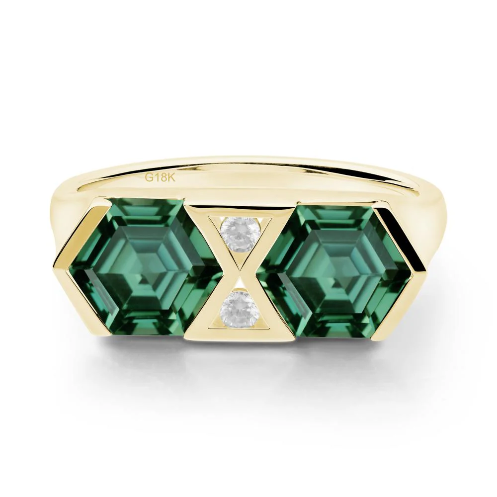 Hexagon Cut Green Sapphire Toi Et Moi Ring - Image 9