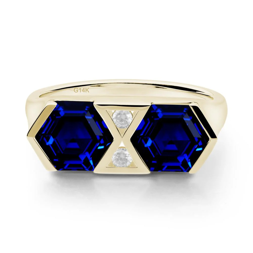 Hexagon Cut Sapphire Two Stone Ring