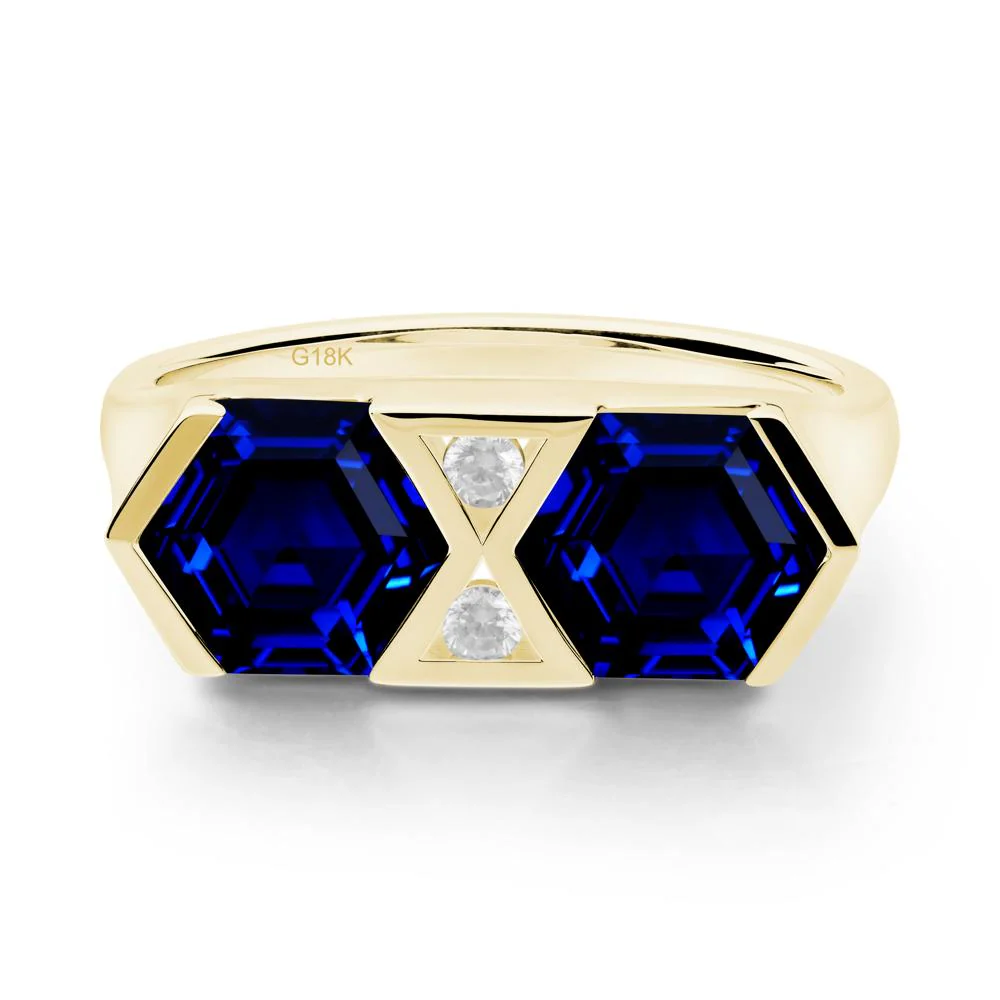 Hexagon Cut Sapphire Two Stone Ring - Image 4