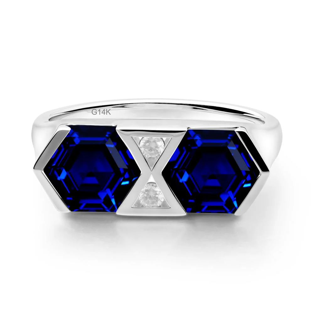 Hexagon Cut Sapphire Two Stone Ring - Image 6