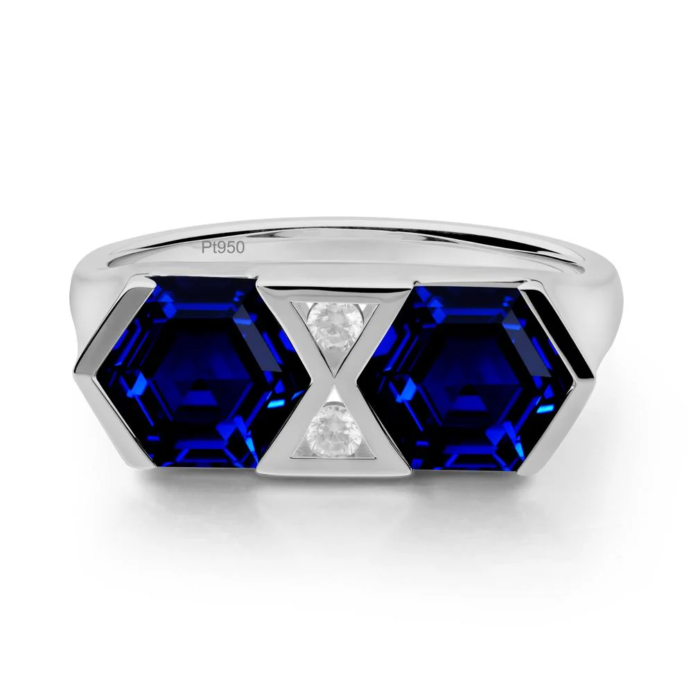 Hexagon Cut Sapphire Two Stone Ring - Image 8