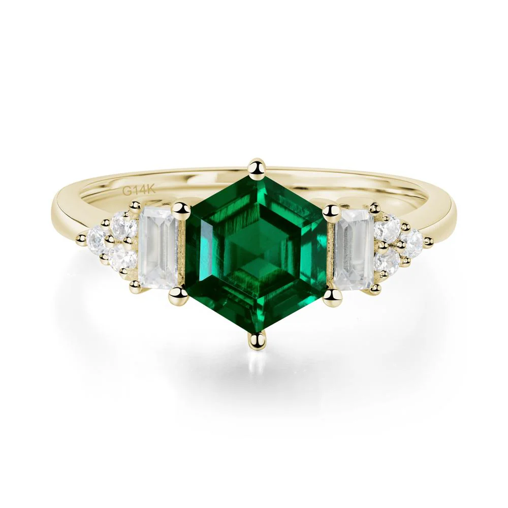 Hexagon Emerald Ring with Baguette - Image 3