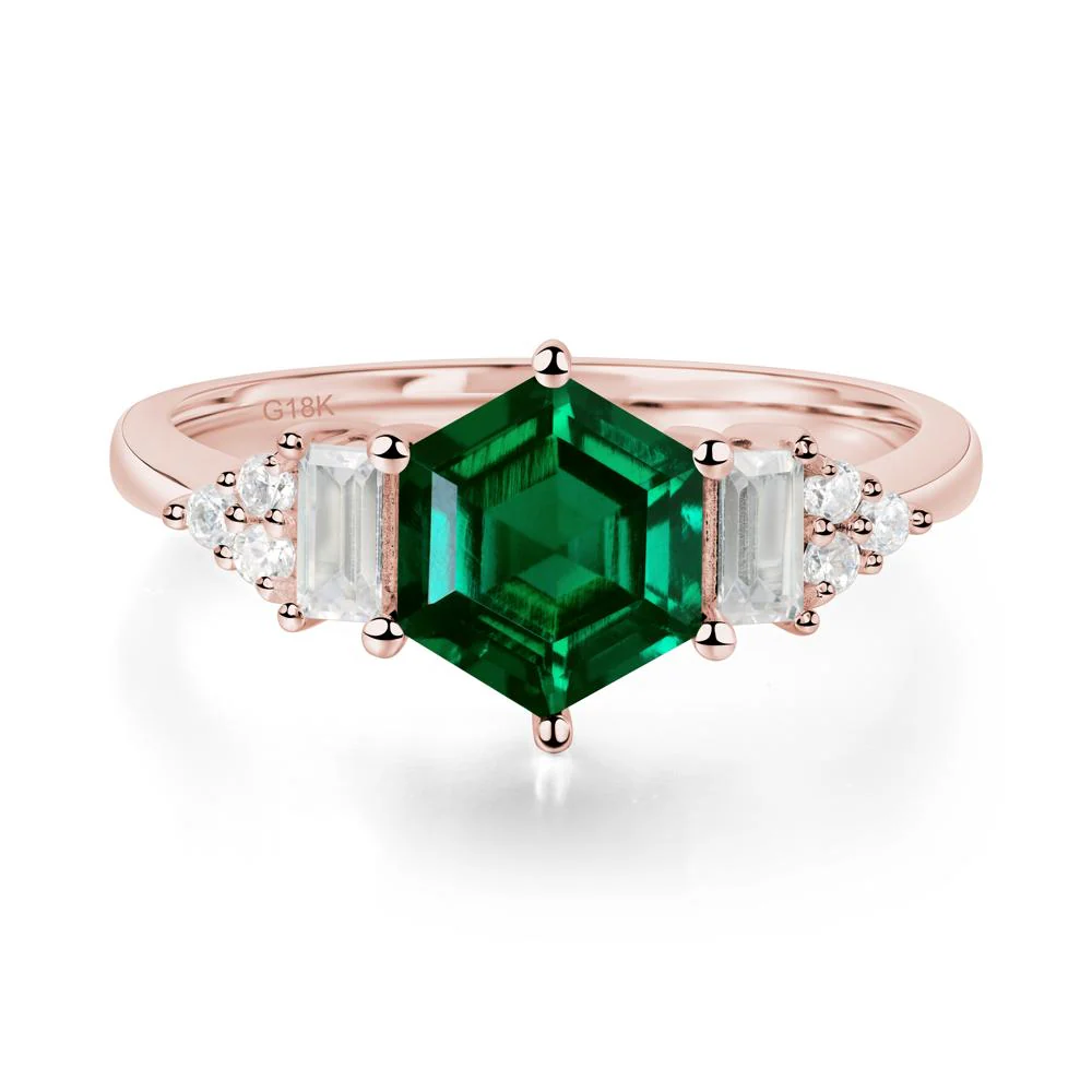 Hexagon Emerald Ring with Baguette - Image 4