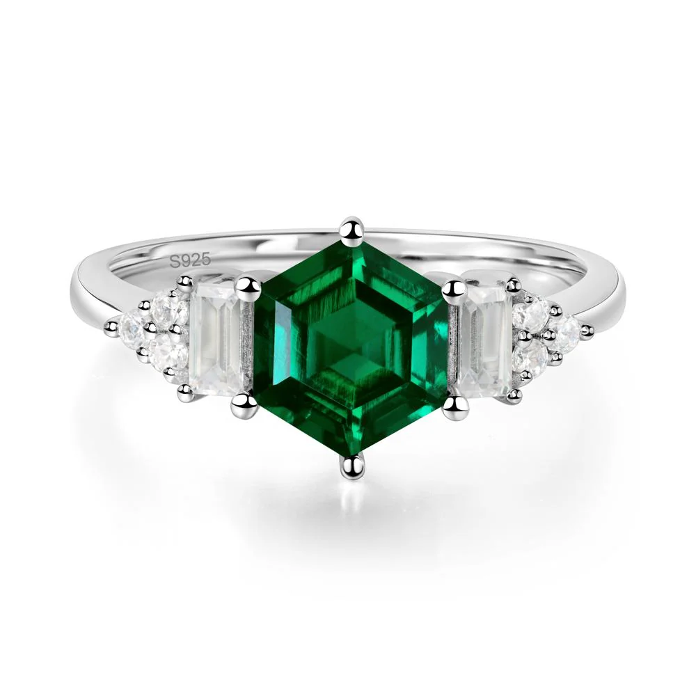 Hexagon Emerald Ring with Baguette - Image 9