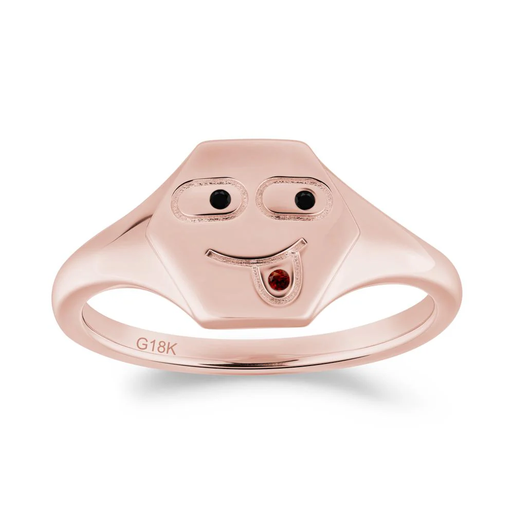 Hexagon Emoji Black Spinel and Garnet Signet Ring - Image 4