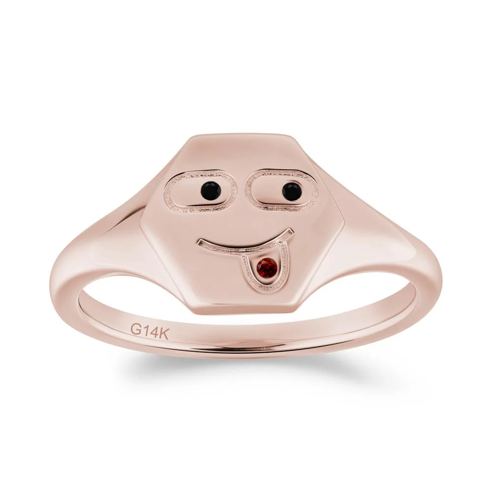 Hexagon Emoji Black Spinel and Garnet Signet Ring - Image 7