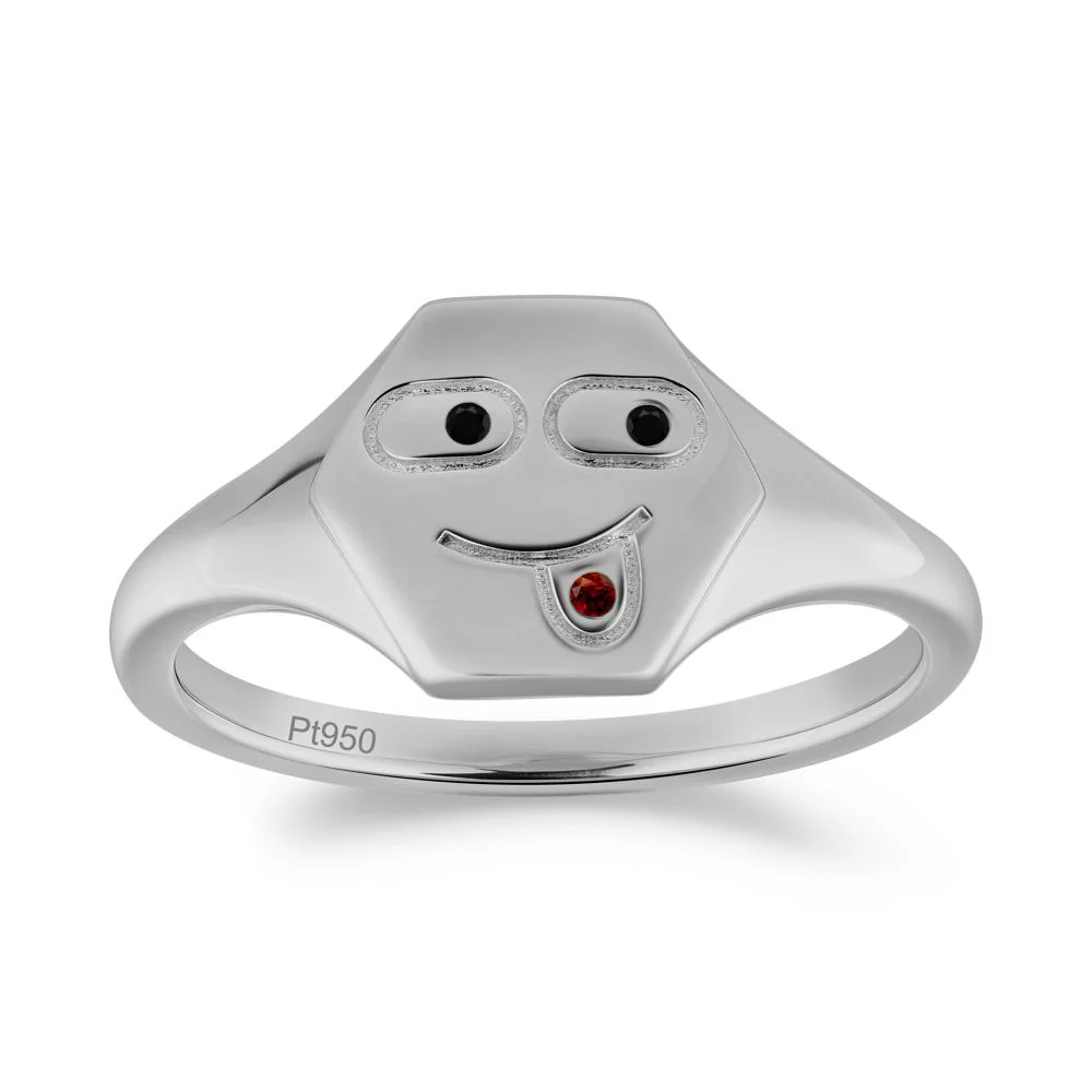 Hexagon Emoji Black Spinel and Garnet Signet Ring - Image 8
