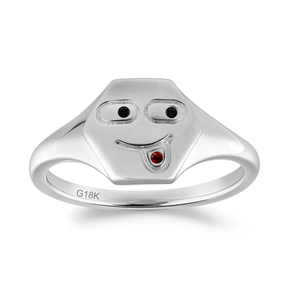 Hexagon Emoji Black Spinel and Garnet Signet Ring - Image 9