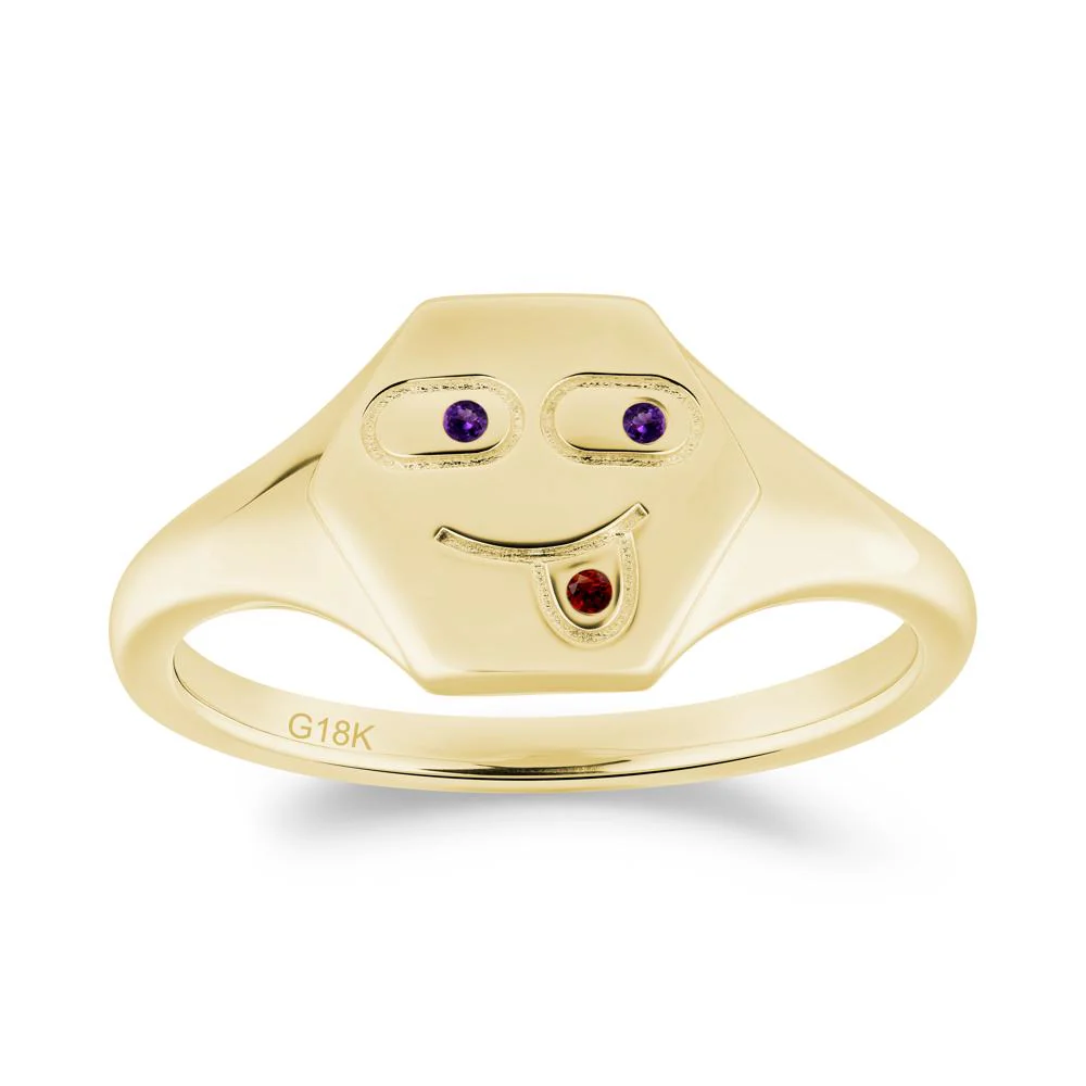 Hexagon Emoji Garnet and Amethyst Signet Ring - Image 5