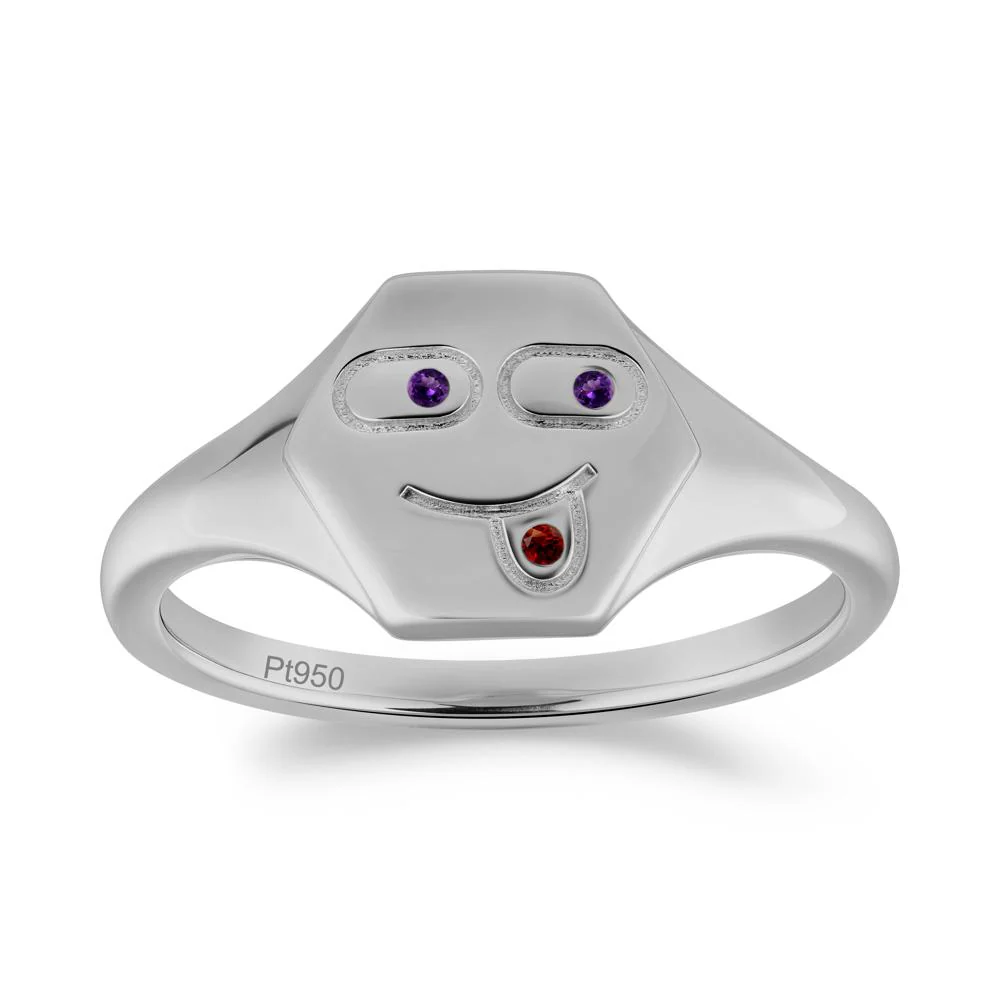 Hexagon Emoji Garnet and Amethyst Signet Ring - Image 9