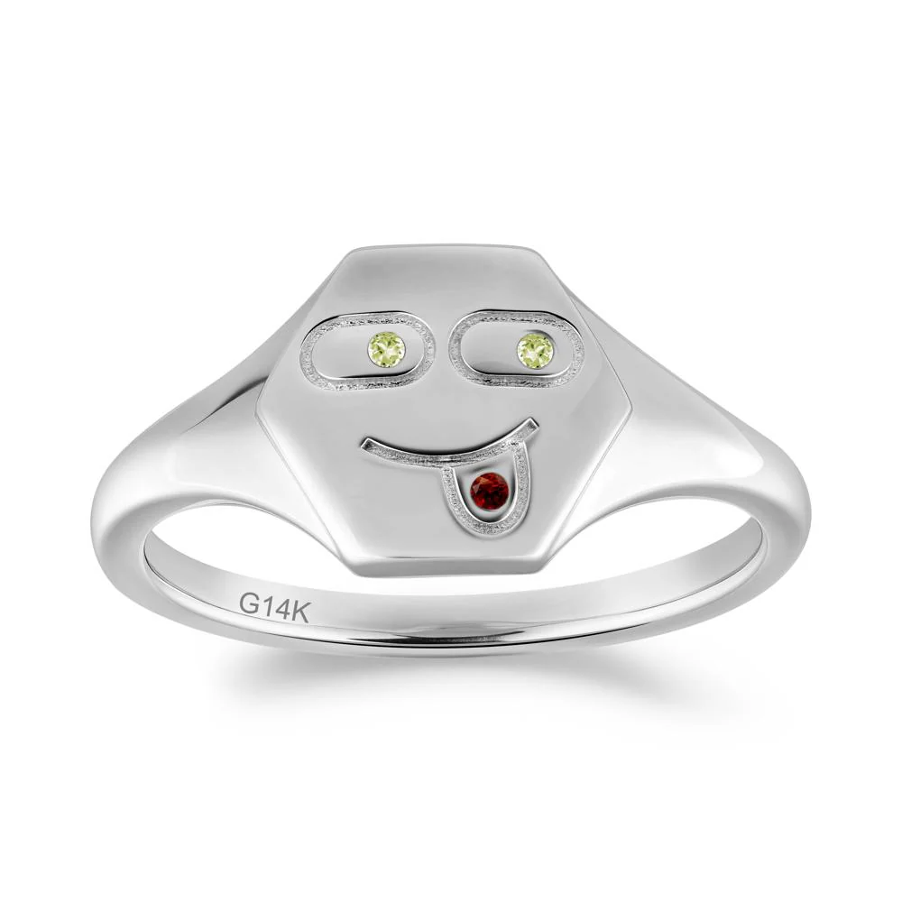 Hexagon Emoji Garnet and Peridot Signet Ring - Image 5