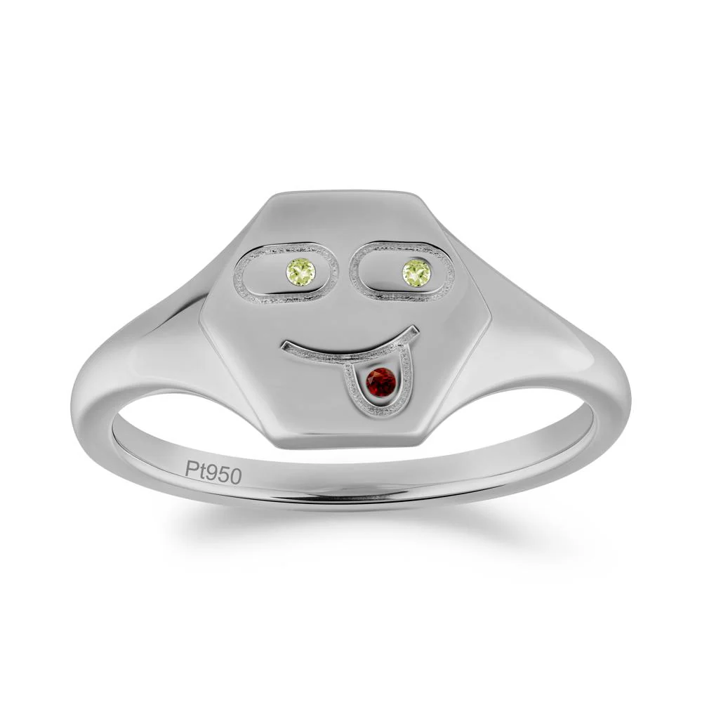 Hexagon Emoji Garnet and Peridot Signet Ring - Image 8