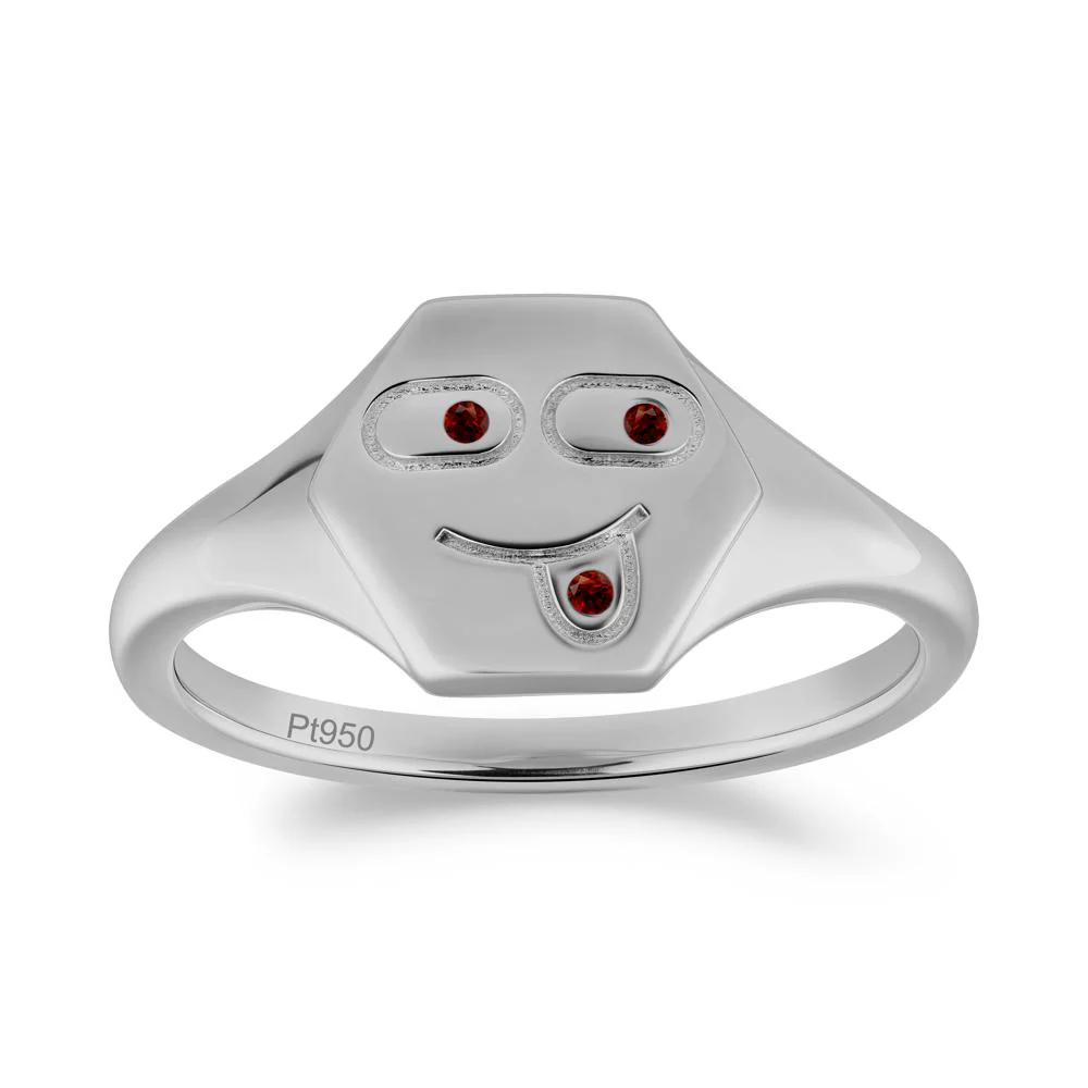 Hexagon Emoji Signet Garnet Ring