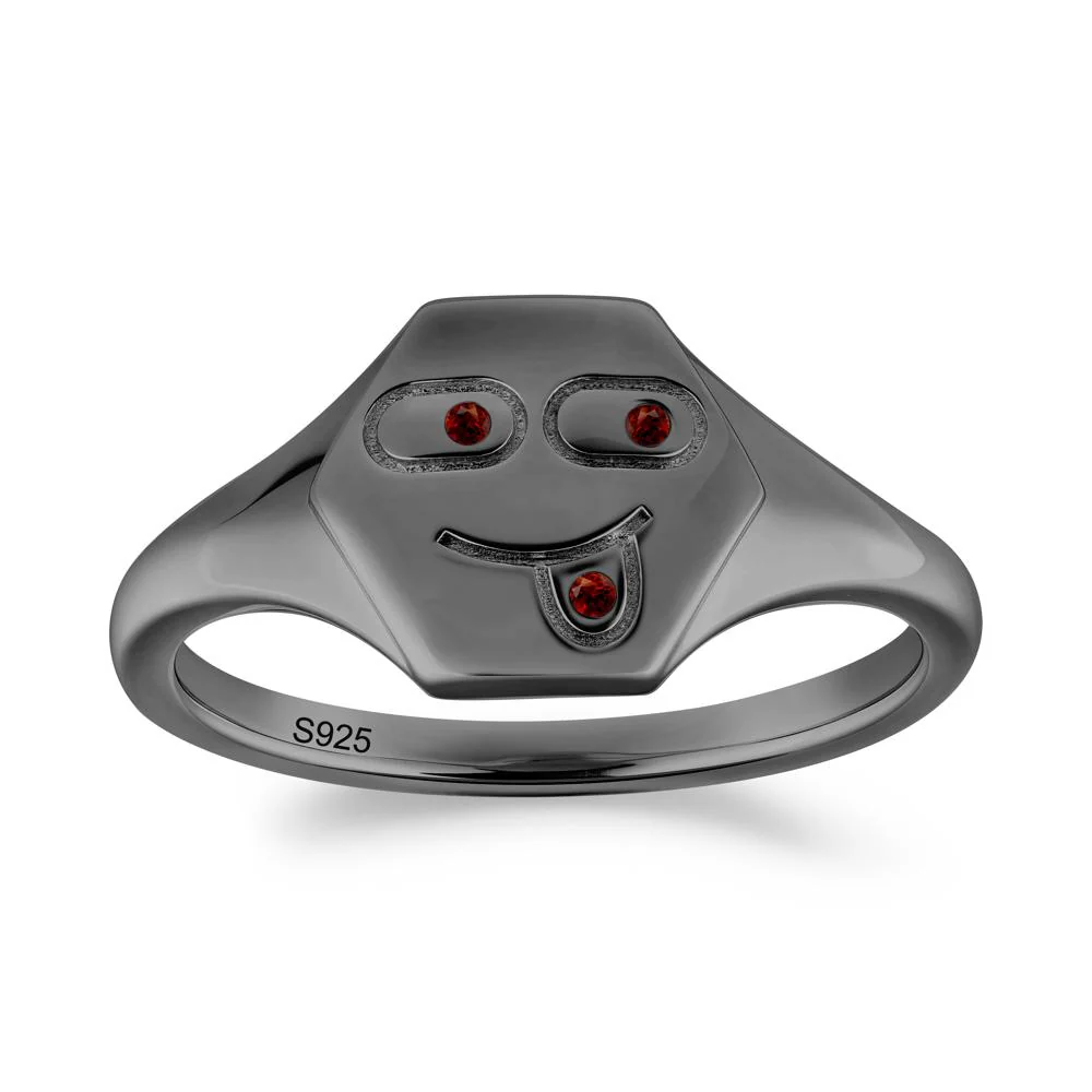 Hexagon Emoji Signet Garnet Ring - Image 2