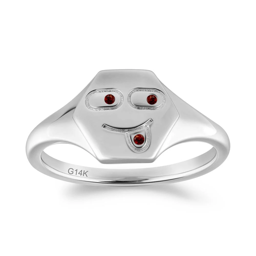 Hexagon Emoji Signet Garnet Ring - Image 6