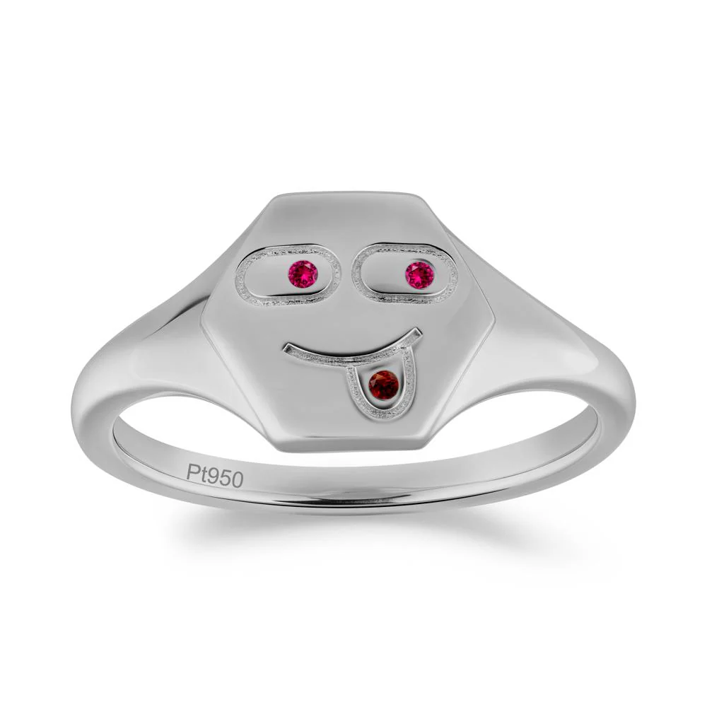Hexagon Emoji Signet Ruby and Garnet Ring - Image 7