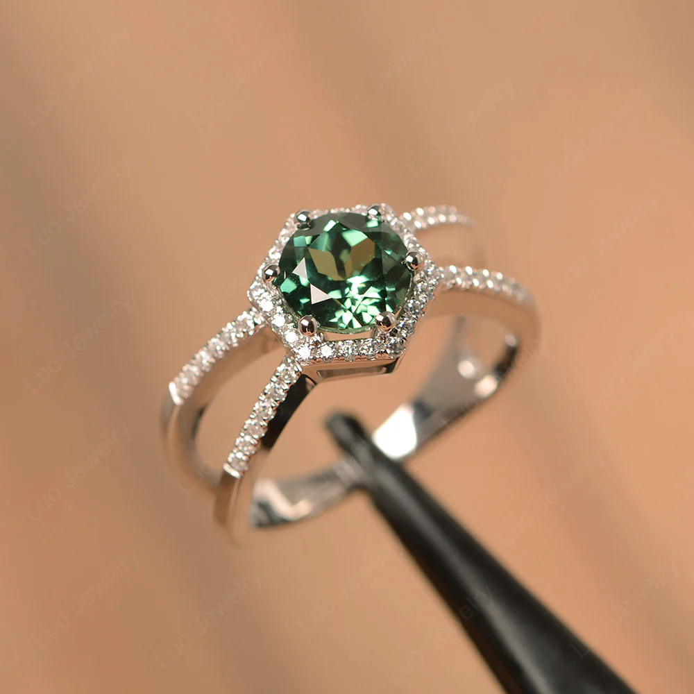Green Sapphire Hexagon Engagement Ring - Image 3