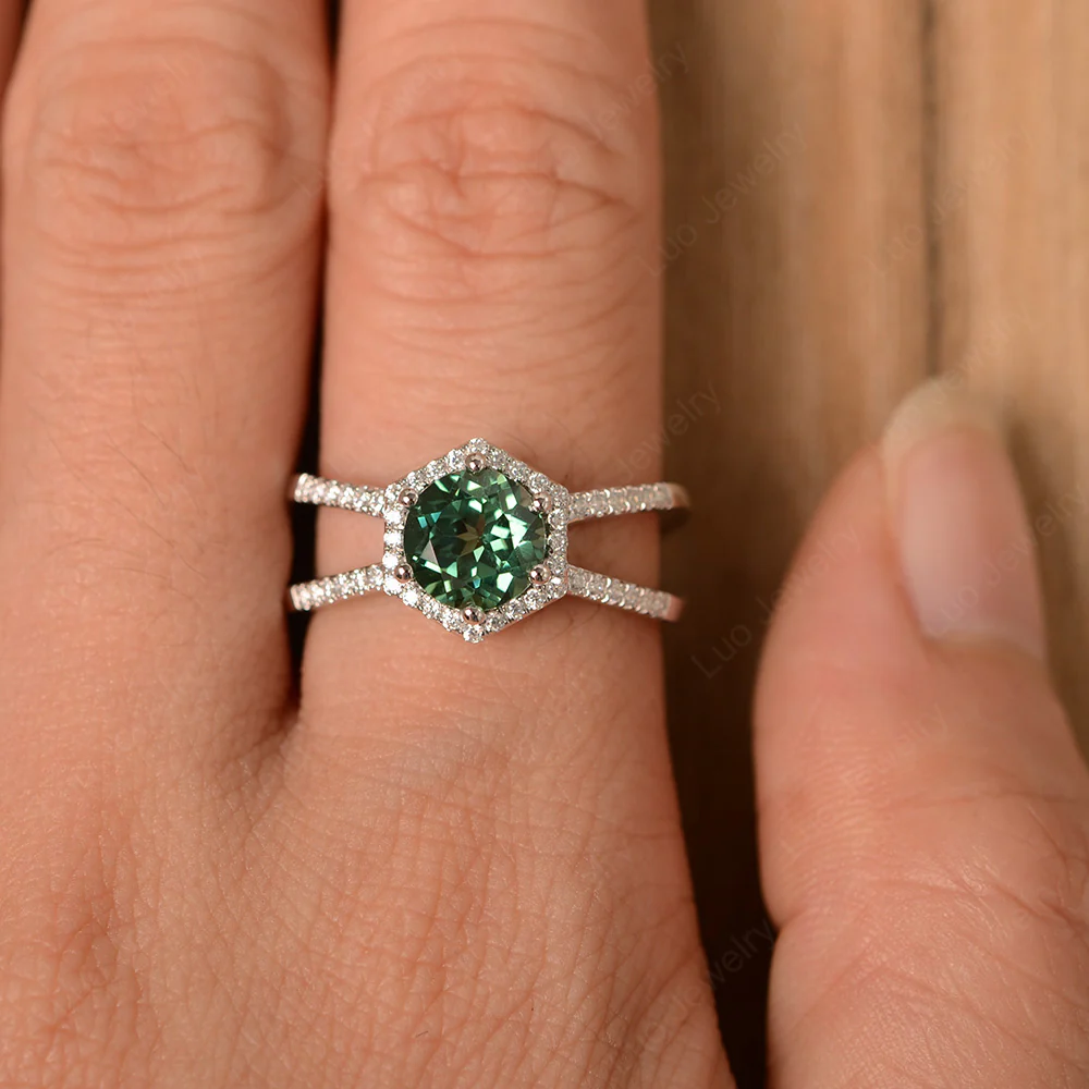 Green Sapphire Hexagon Engagement Ring - Image 5