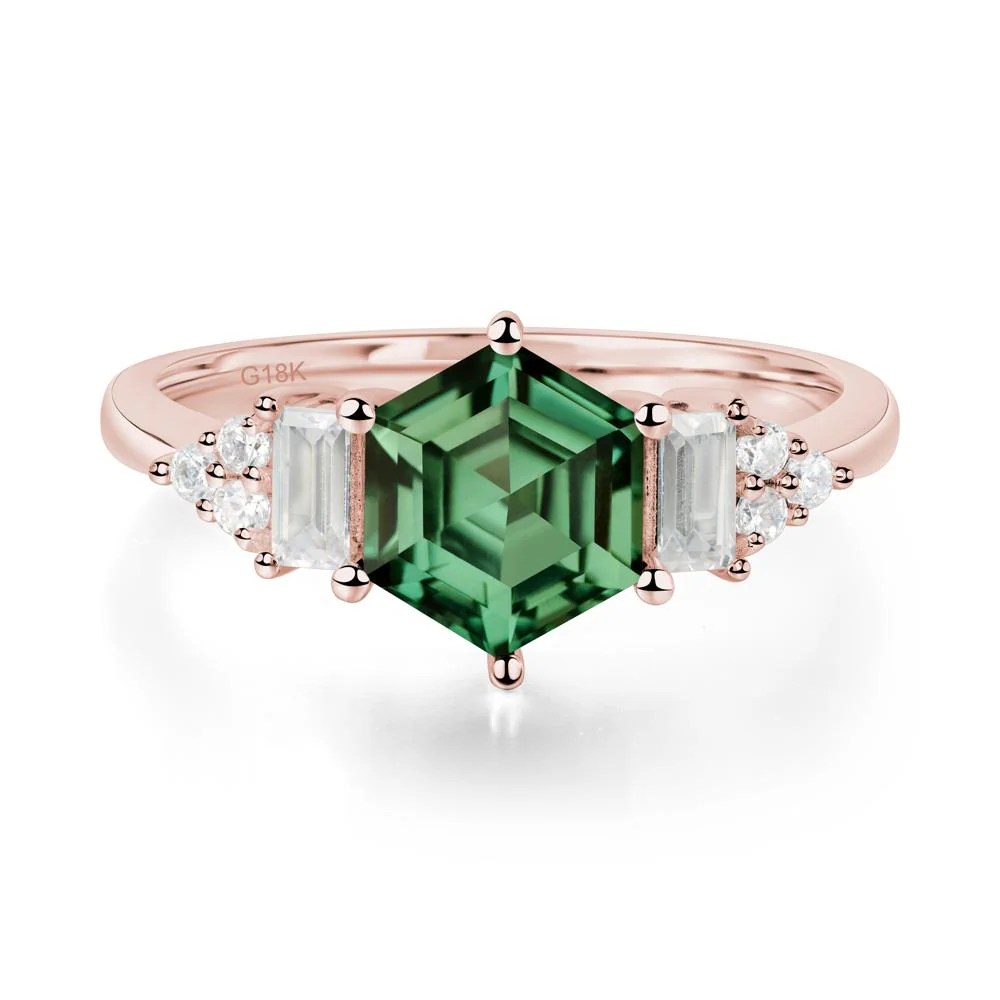 Hexagon Green Sapphire Ring with Baguette - Image 4