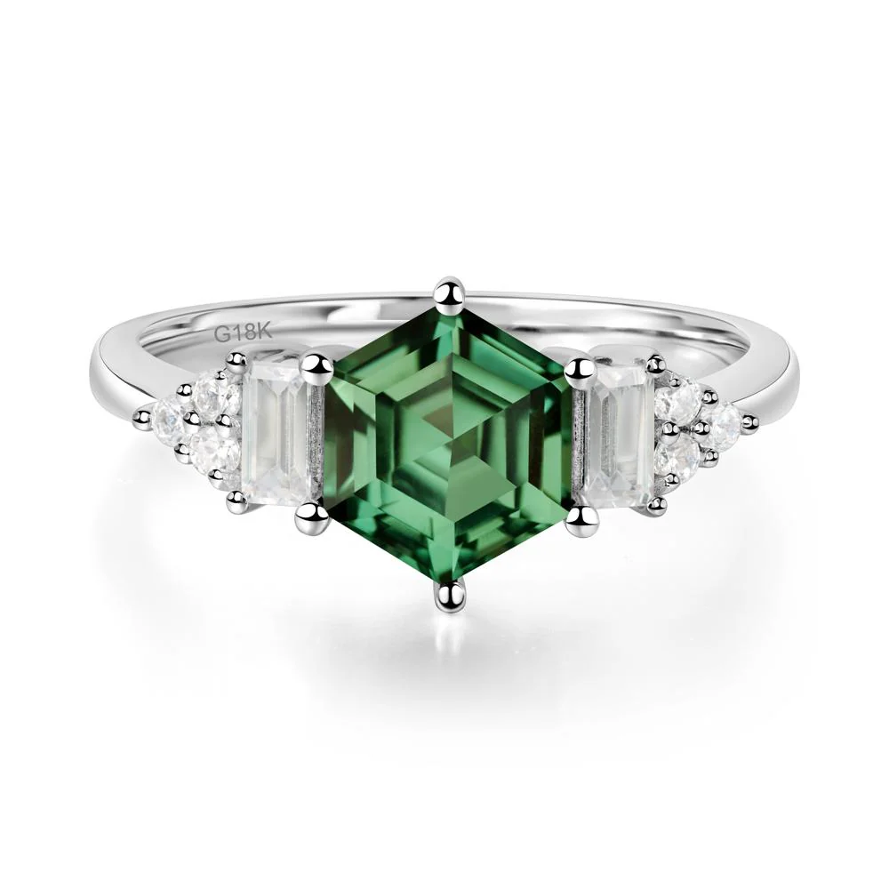Hexagon Green Sapphire Ring with Baguette - Image 5