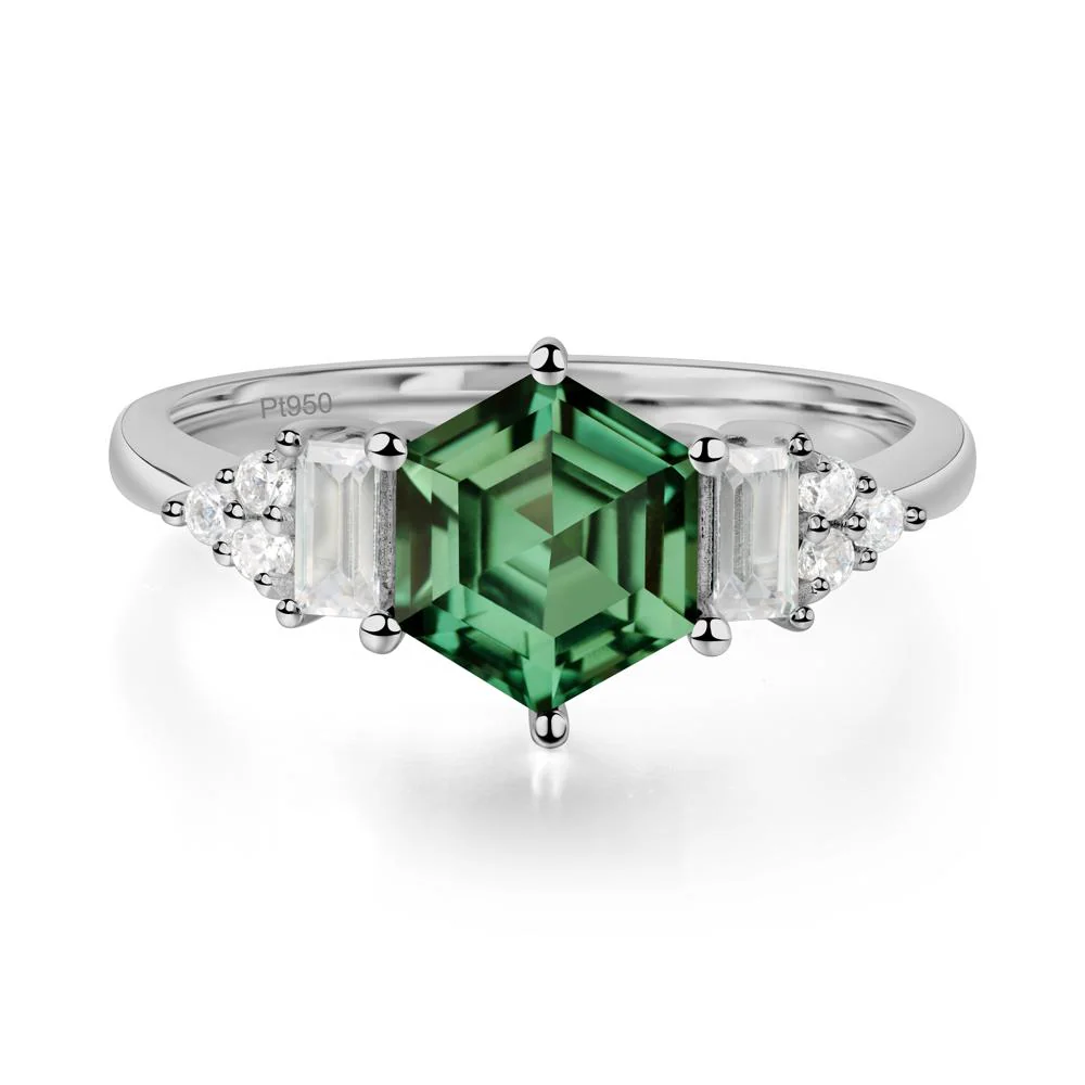 Hexagon Green Sapphire Ring with Baguette - Image 8