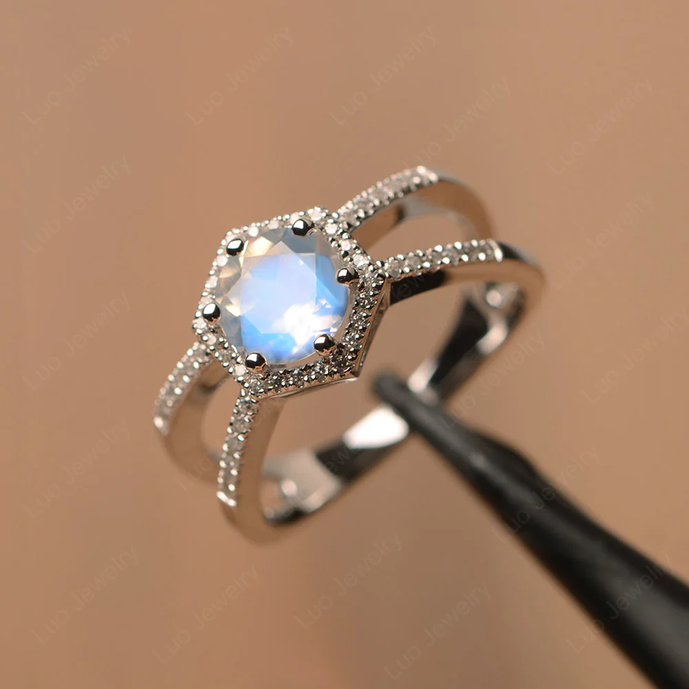 Moonstone Double Band Halo Ring - Image 2