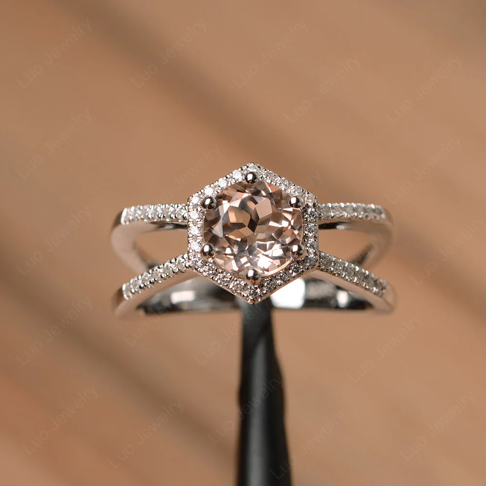 Morganite Hexagon Engagement Ring