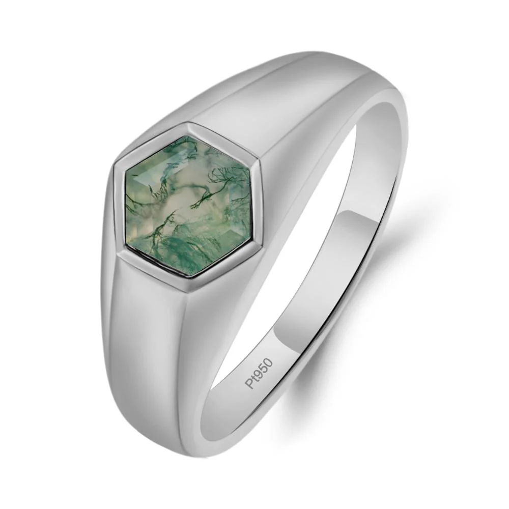 Hexagon Moss Agate Bezel Men's Ring - Image 4